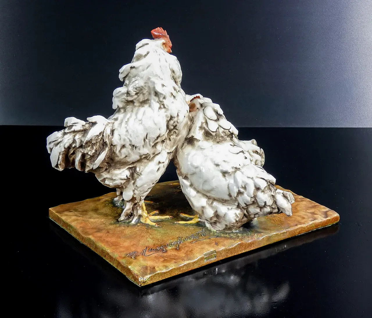 Guido Cacciapuoti, 2 Galli in ceramica dipinta e smaltata, anni '30 7