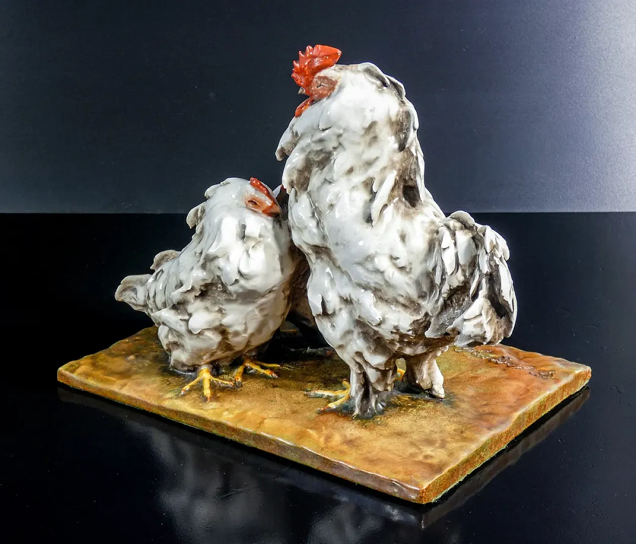 Guido Cacciapuoti, 2 Galli in ceramica dipinta e smaltata, anni '30 8