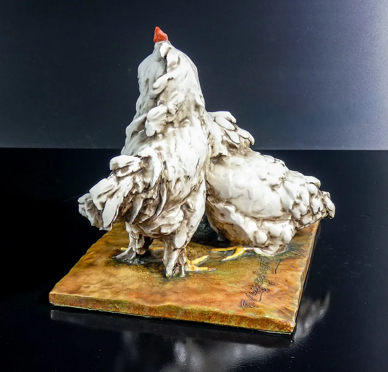 Guido Cacciapuoti, 2 Galli in ceramica dipinta e smaltata, anni '30 9