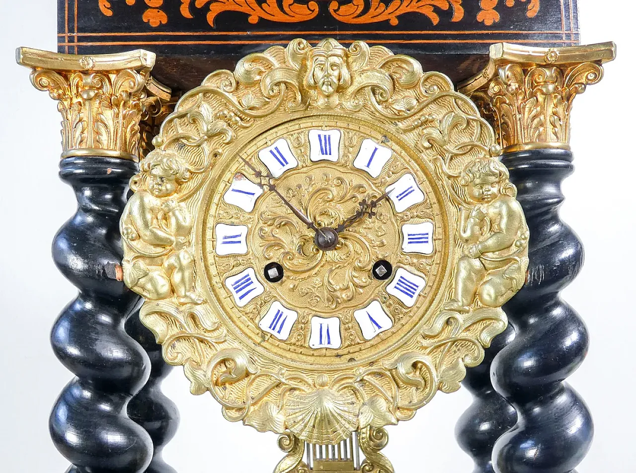 Ebonized and inlaid wooden pendulum clock, late 19th century 4