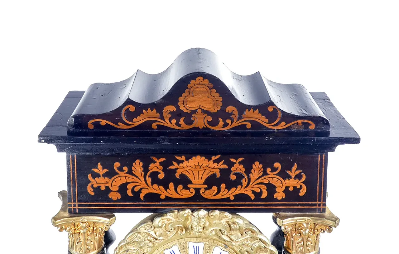 Ebonized and inlaid wooden pendulum clock, late 19th century 10