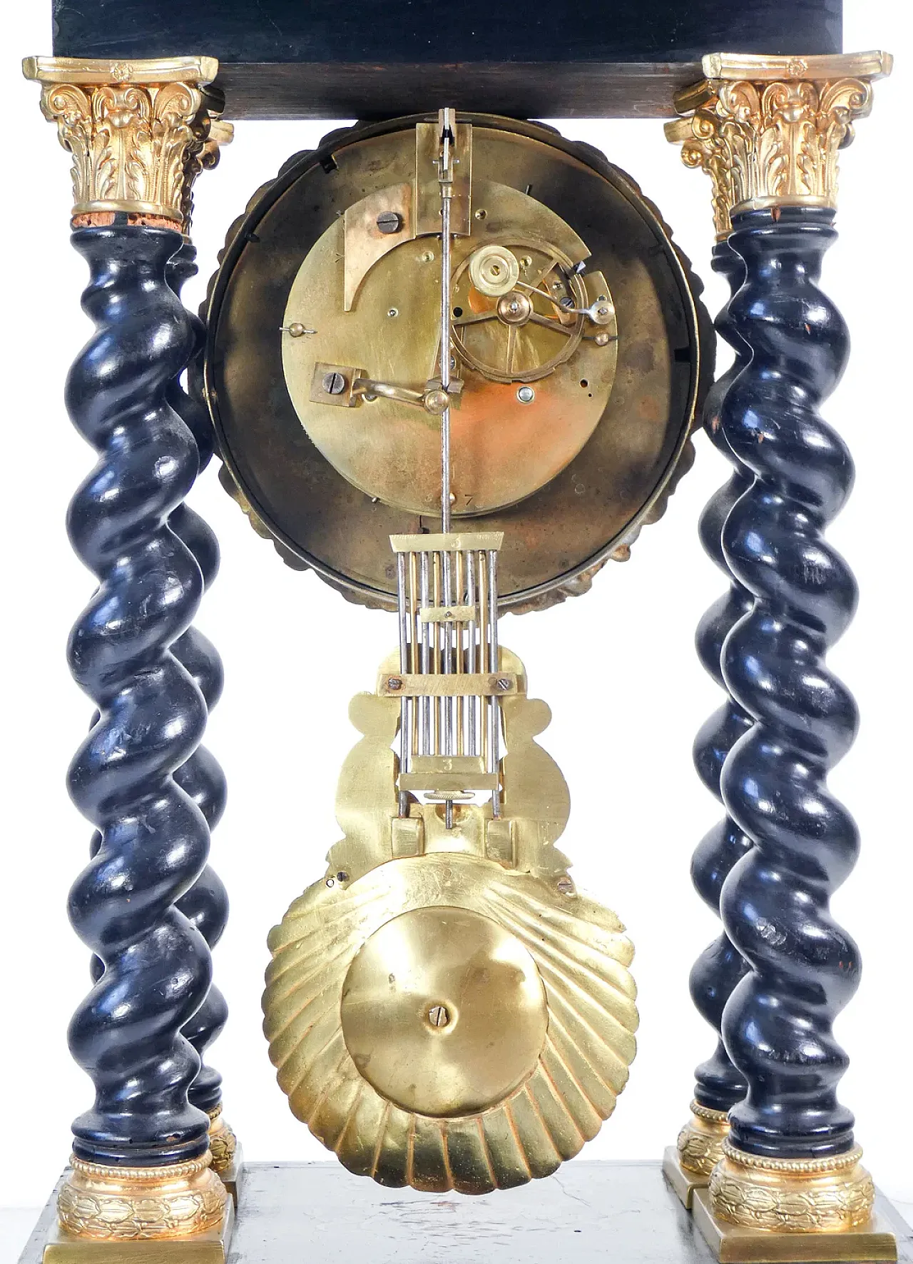Ebonized and inlaid wooden pendulum clock, late 19th century 14