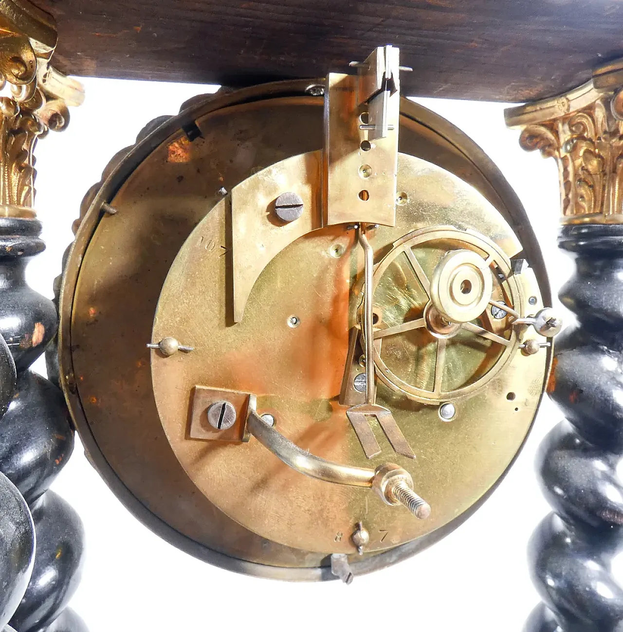 Ebonized and inlaid wooden pendulum clock, late 19th century 15