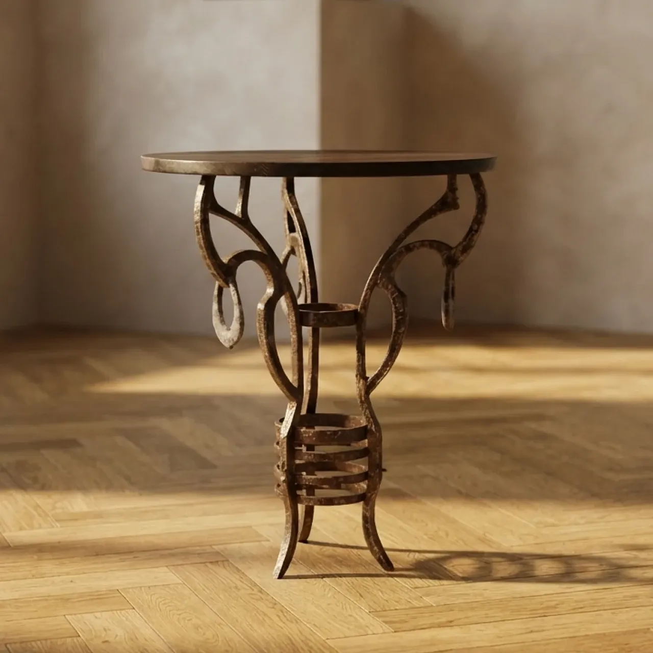 Handmade side table with wrought iron base, 1980s 1