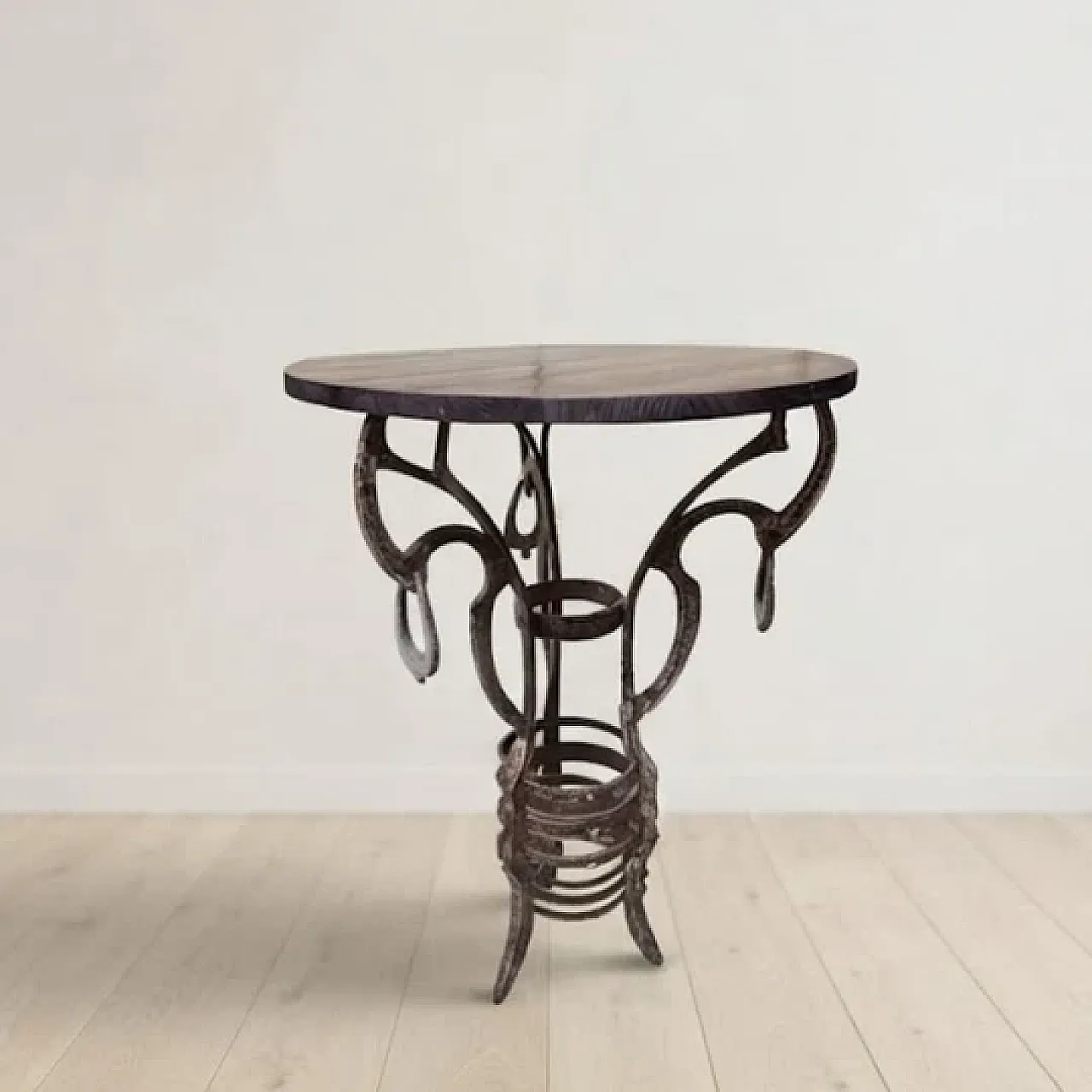 Handmade side table with wrought iron base, 1980s 2