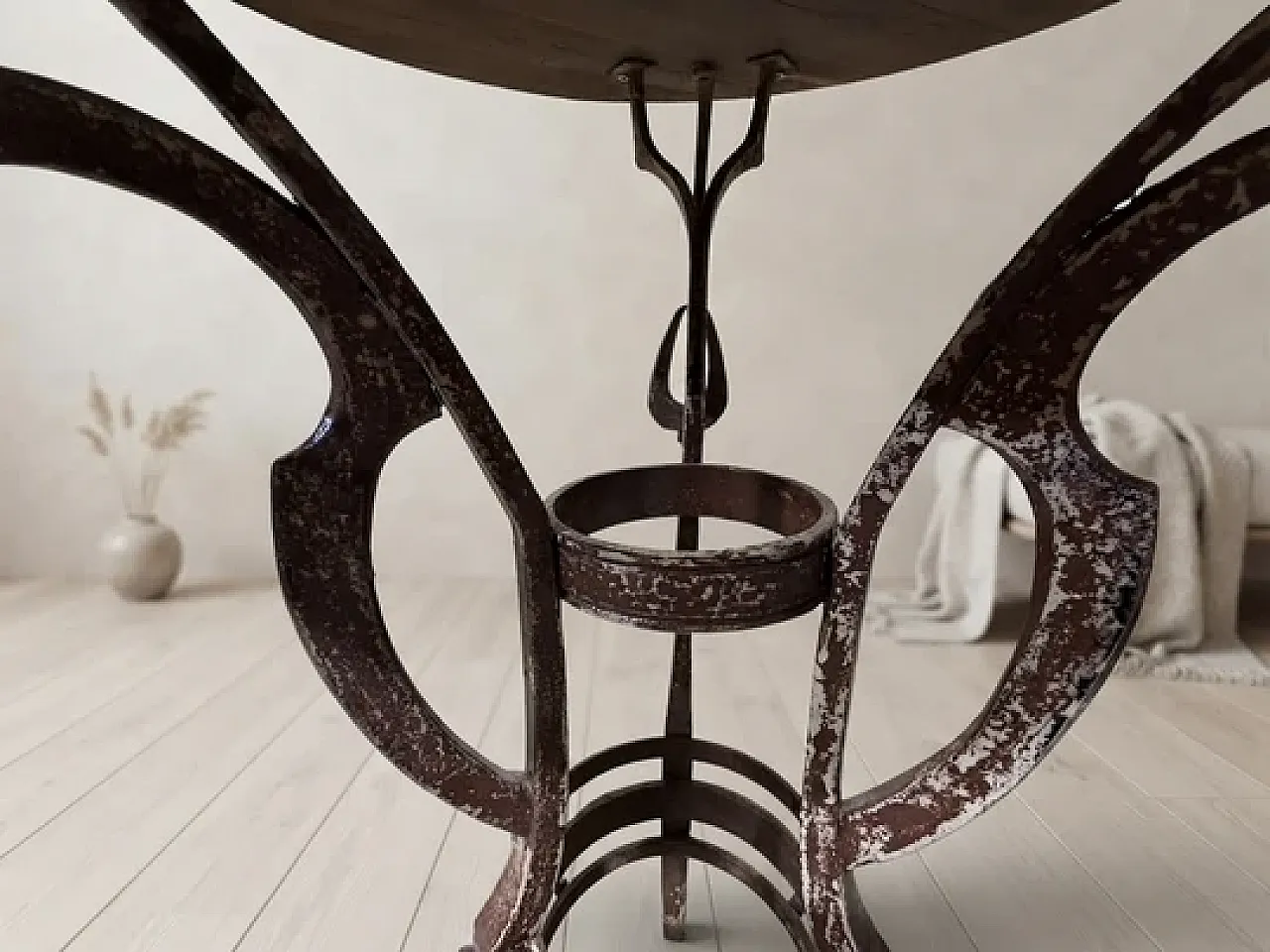 Handmade side table with wrought iron base, 1980s 3