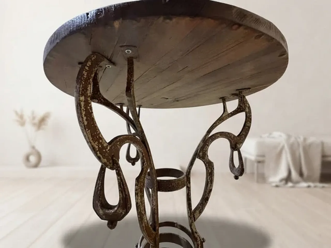 Handmade side table with wrought iron base, 1980s 4