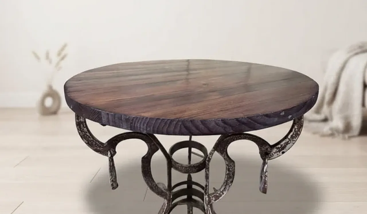 Handmade side table with wrought iron base, 1980s 5