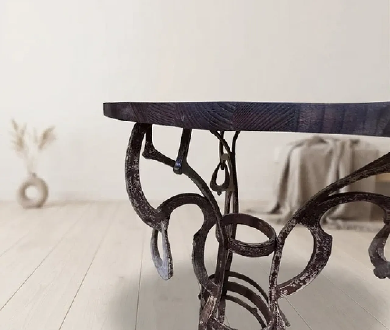 Handmade side table with wrought iron base, 1980s 6