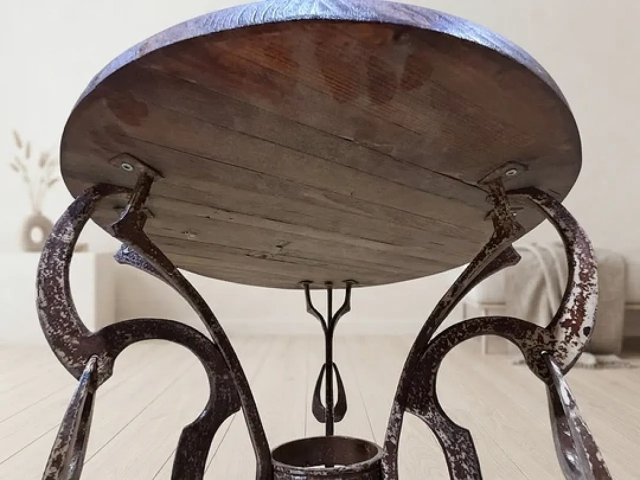 Handmade side table with wrought iron base, 1980s 7