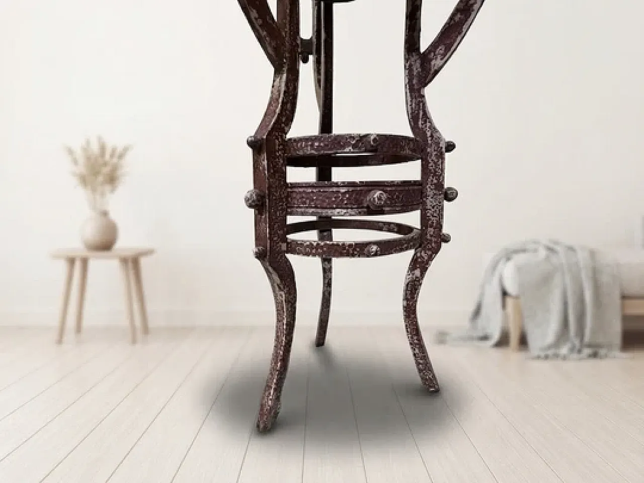 Handmade side table with wrought iron base, 1980s 8