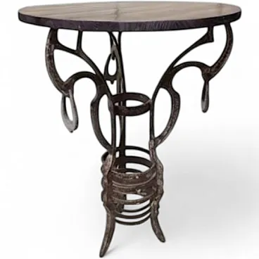 Handmade side table with wrought iron base, 1980s