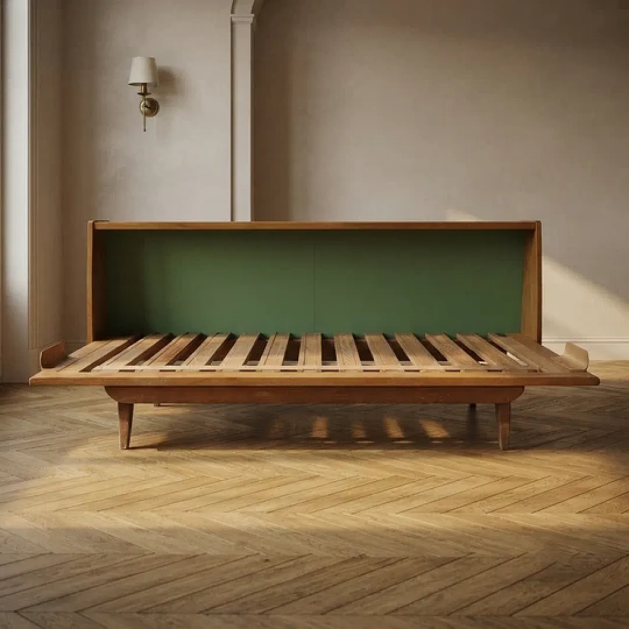 Wooden folding sofa bed frame, mid-20th century 1
