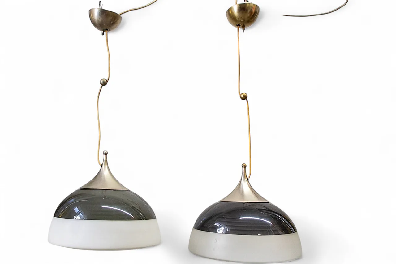 Model 1238 pendant lamp in aluminum and glass by Stilnovo, 1960s 6