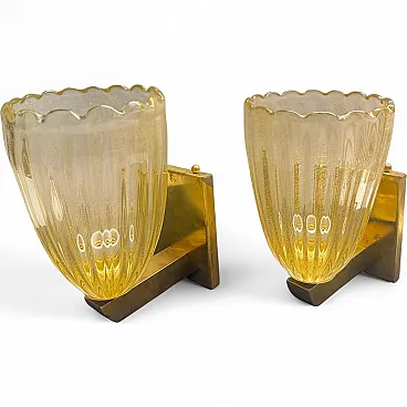 Pair of Murano glass and brass wall sconces, 1990s