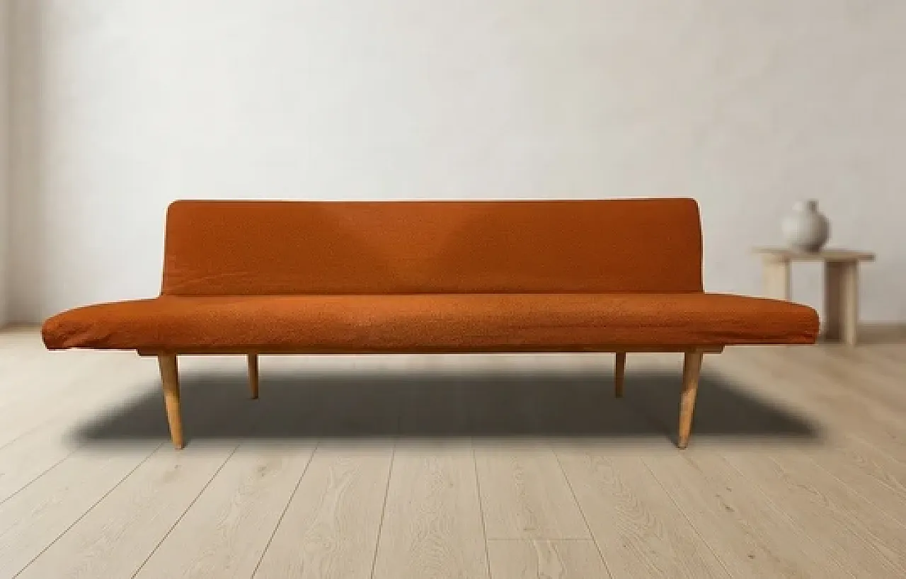 Sofa by Miroslav Navrátil in orange upholstery, 1960s 3