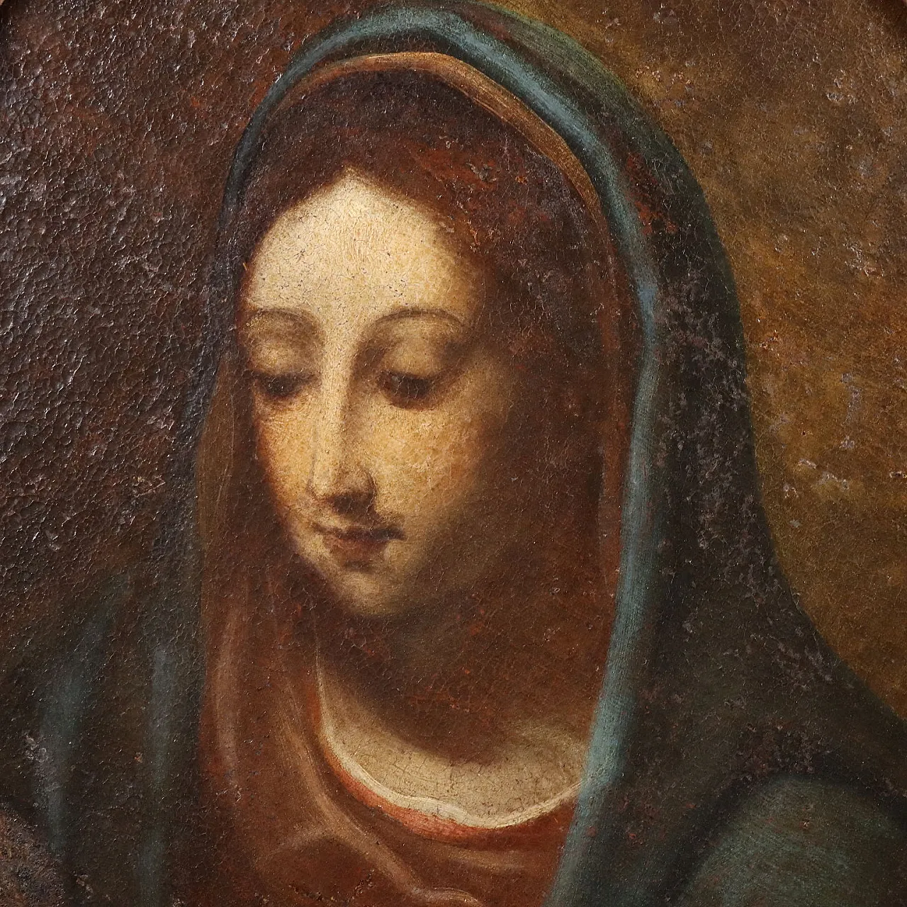 Painted Face of the Virgin Mary, oil on canvas, 18th century 3