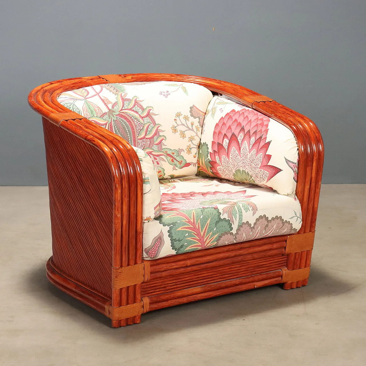 Armchair in rattan and red bamboo, 1980s 1