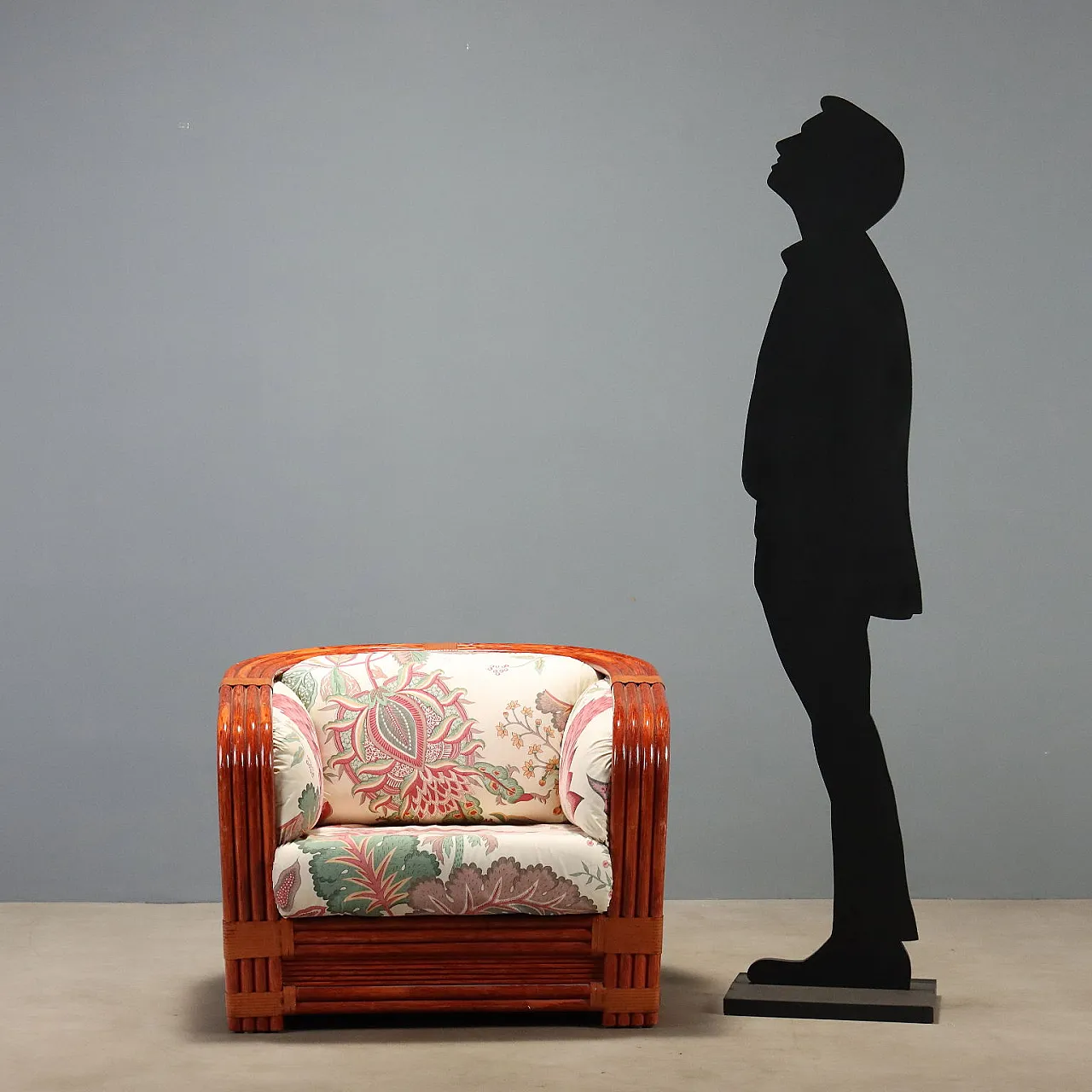 Armchair in rattan and red bamboo, 1980s 2
