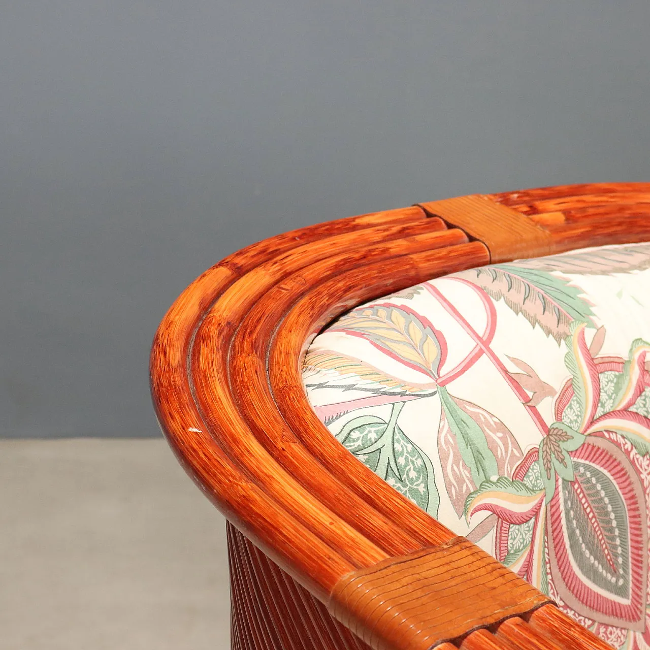 Armchair in rattan and red bamboo, 1980s 3
