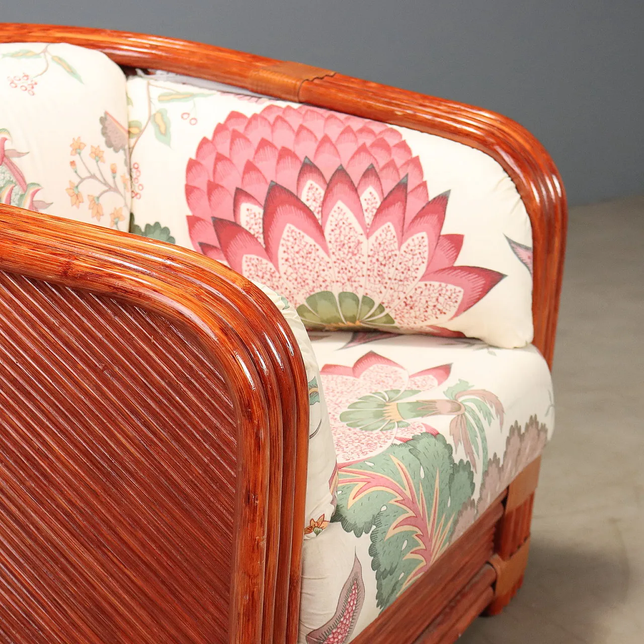 Armchair in rattan and red bamboo, 1980s 4