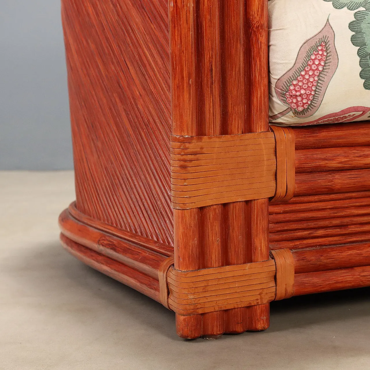 Armchair in rattan and red bamboo, 1980s 6