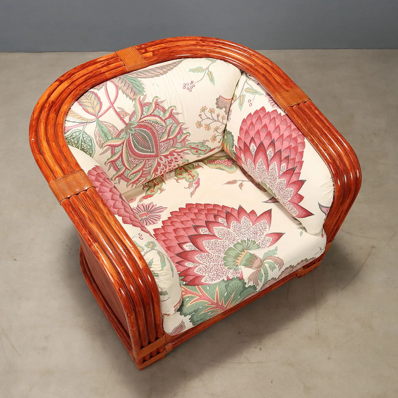 Armchair in rattan and red bamboo, 1980s 7