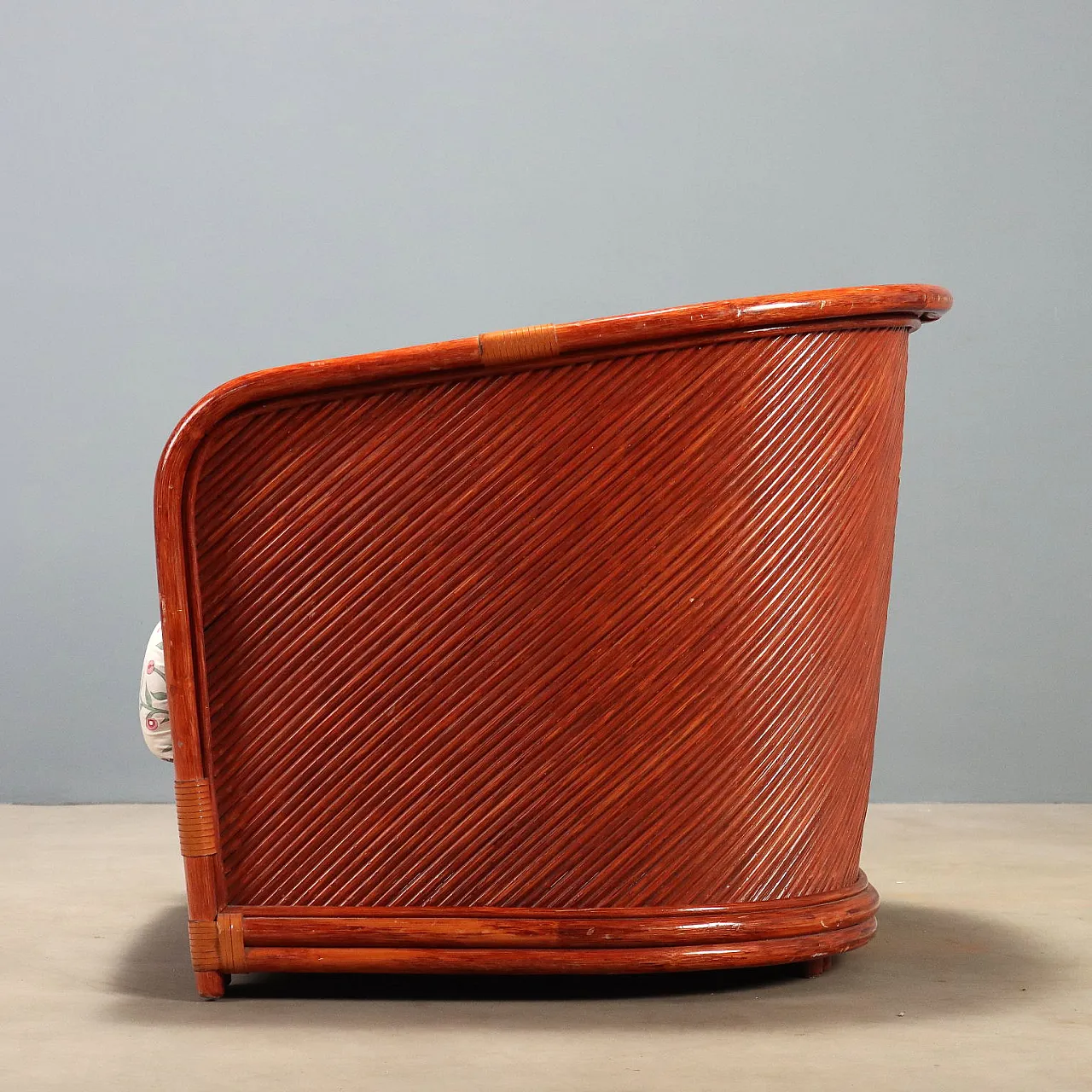 Armchair in rattan and red bamboo, 1980s 10
