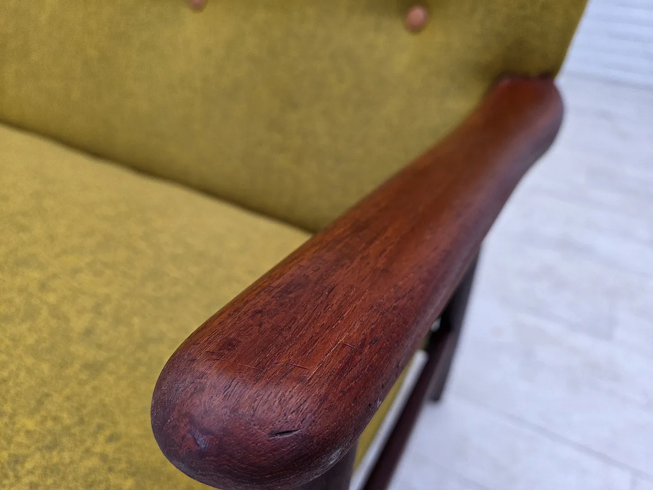 1960s, Danish 2-seater sofa, furniture wool, teak wood, reupholstered. 3