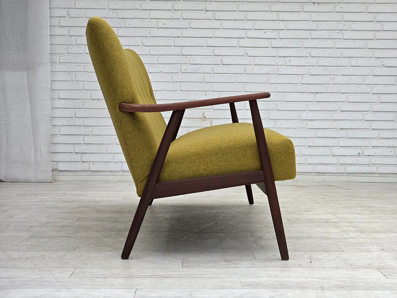 1960s, Danish 2-seater sofa, furniture wool, teak wood, reupholstered. 7