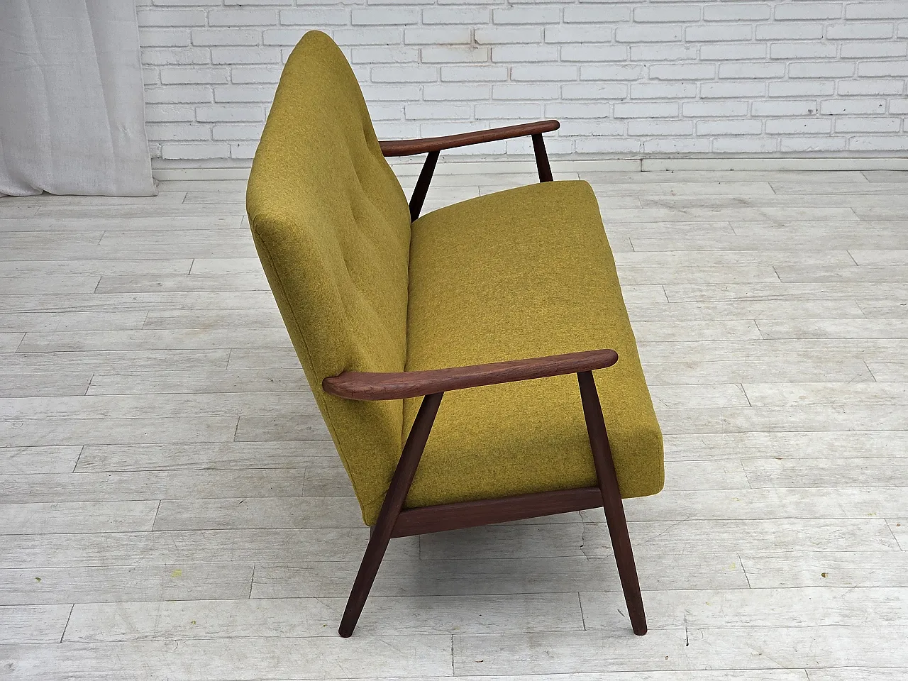 1960s, Danish 2-seater sofa, furniture wool, teak wood, reupholstered. 8