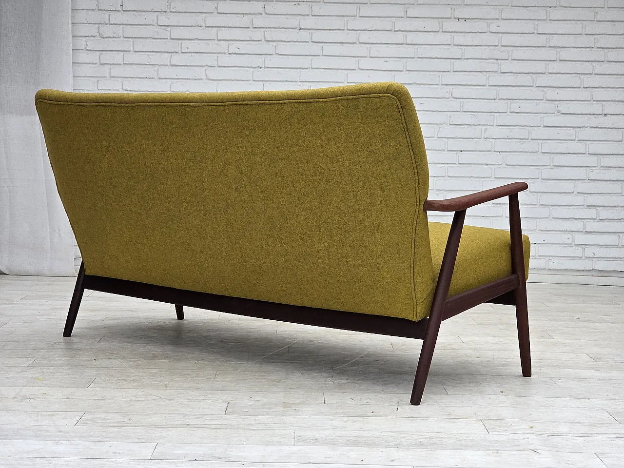 1960s, Danish 2-seater sofa, furniture wool, teak wood, reupholstered. 10