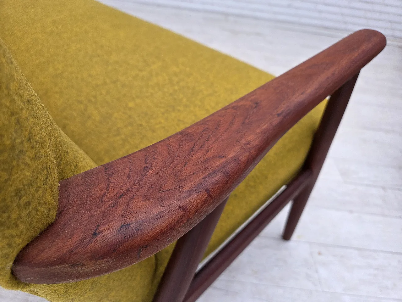 1960s, Danish 2-seater sofa, furniture wool, teak wood, reupholstered. 12