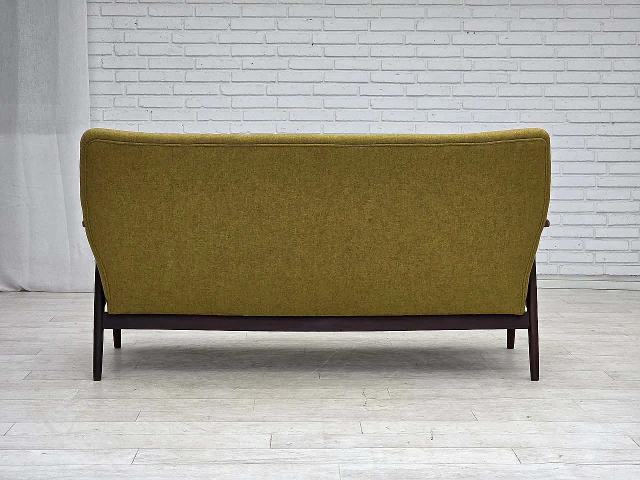 1960s, Danish 2-seater sofa, furniture wool, teak wood, reupholstered. 13