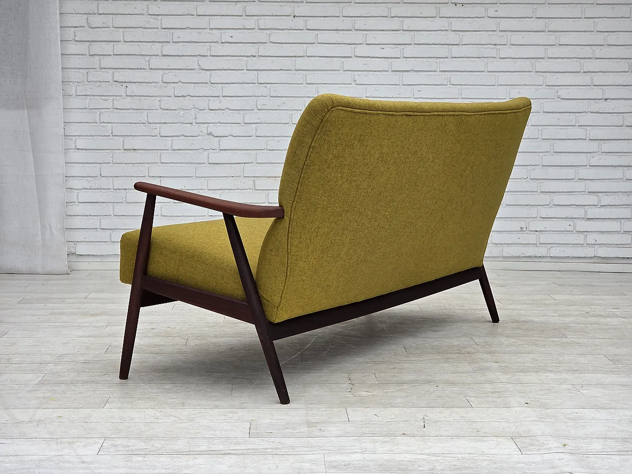 1960s, Danish 2-seater sofa, furniture wool, teak wood, reupholstered. 15