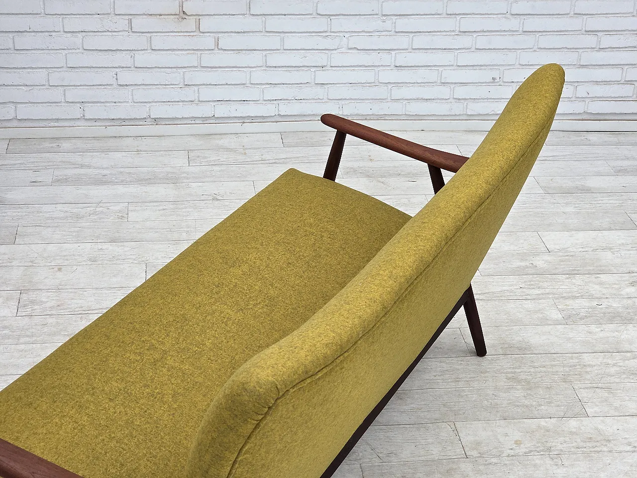 1960s, Danish 2-seater sofa, furniture wool, teak wood, reupholstered. 16