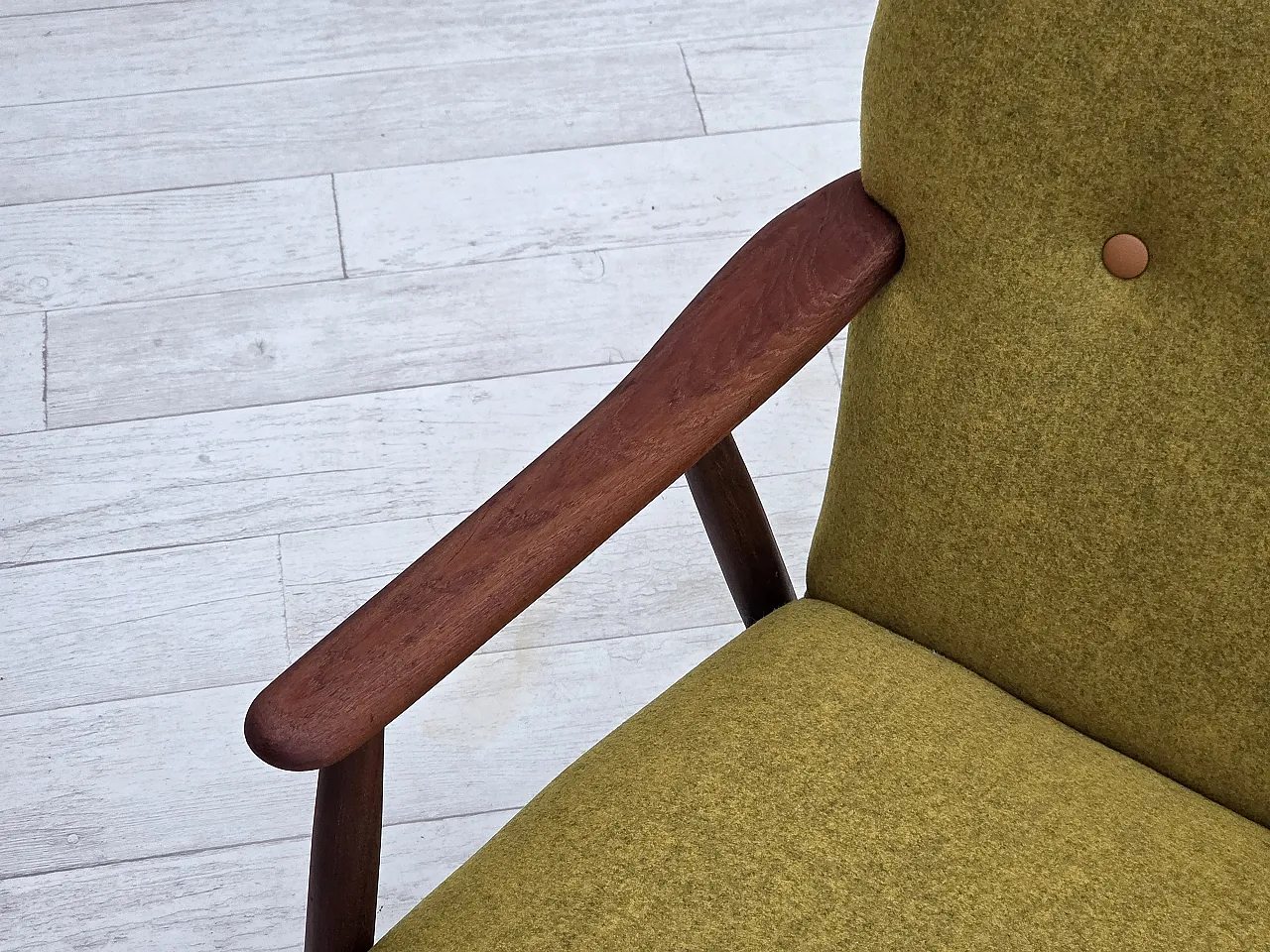 1960s, Danish 2-seater sofa, furniture wool, teak wood, reupholstered. 18
