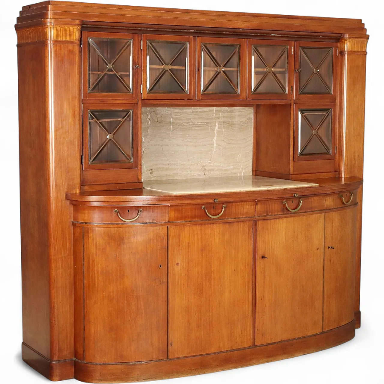 Credenza in mogano con marmo e intarsi in acero, '900 11