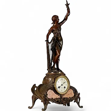 Orologio da appoggio in antimonio e marmo, '900