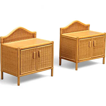 Bedside tables in woven wicker, 1980s