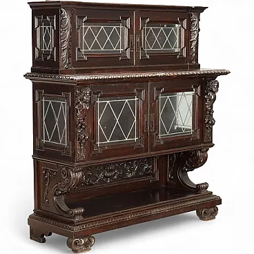 Neo Renaissance style showcase in ebonized walnut, 19th century