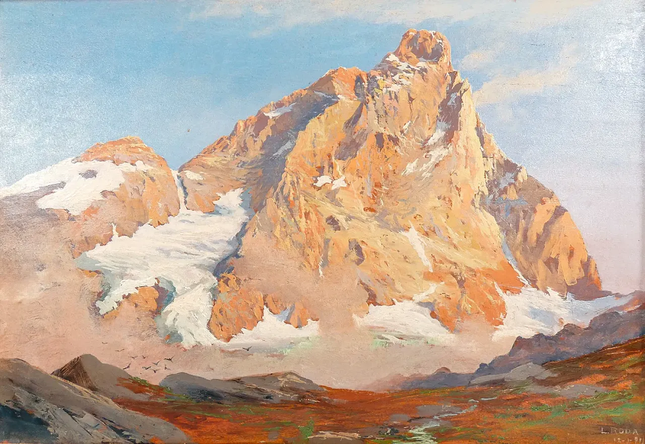 Il Cervino di Leonardo Roda, olio su tavola, primo '900 2