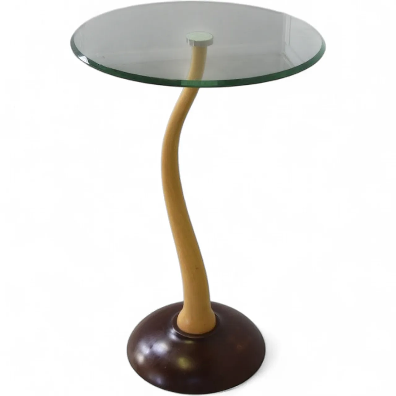 Tavolino scultoreo moderno in faggio e vetro rotondo, anni '50 10