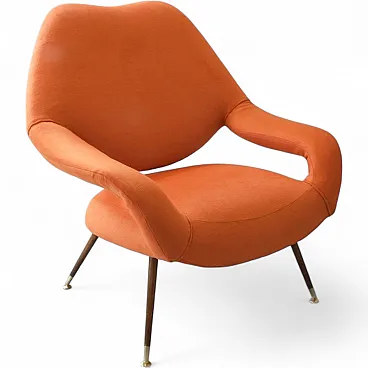 DU 55 armchair in walnut and brass by Gastone Rinaldi for Rima, 1950s