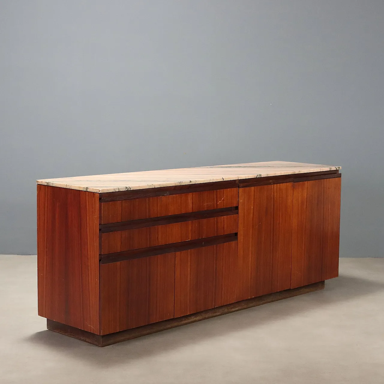 Credenza in legno e marmo, anni '60 1