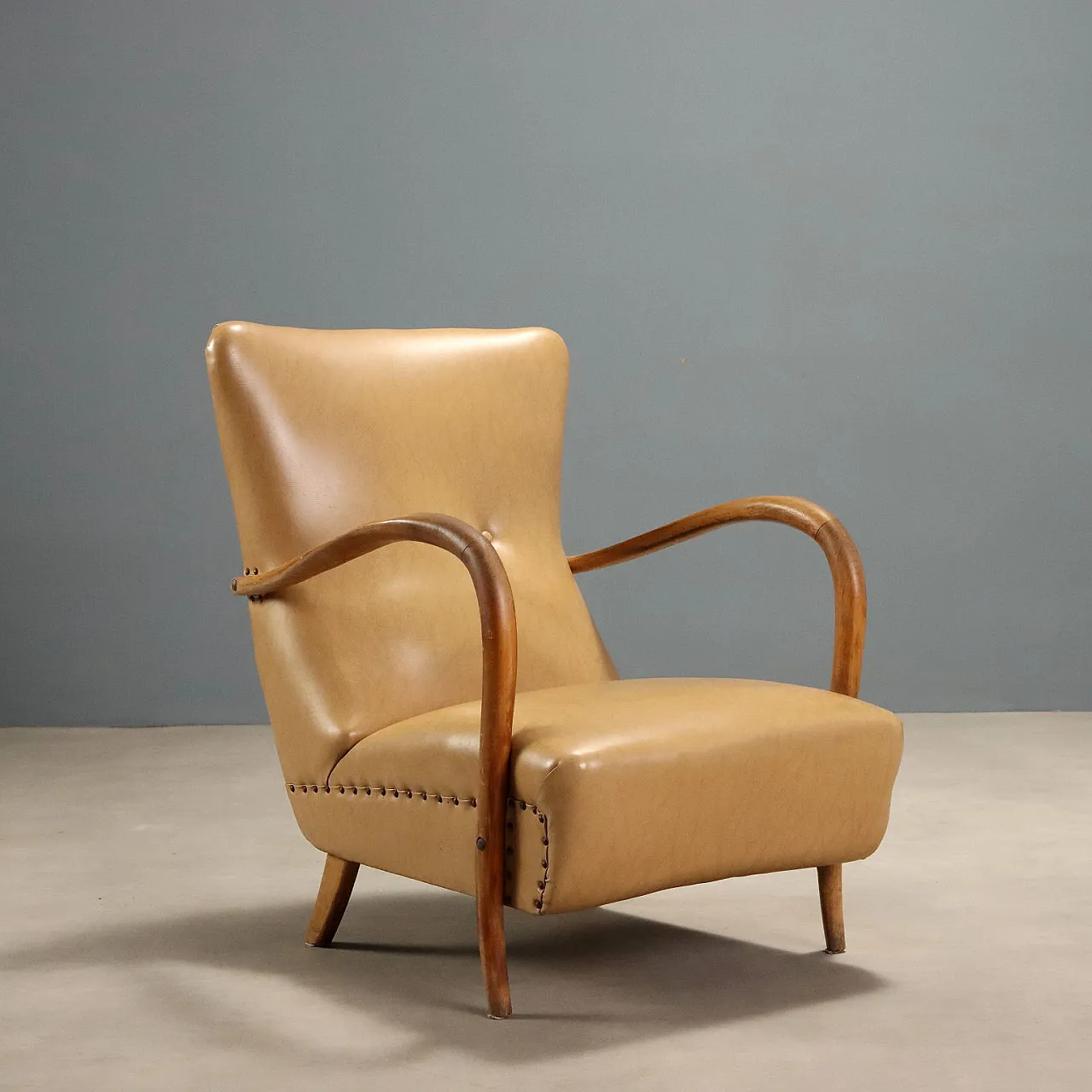 Armchair in wood ans skai, 1950s 1