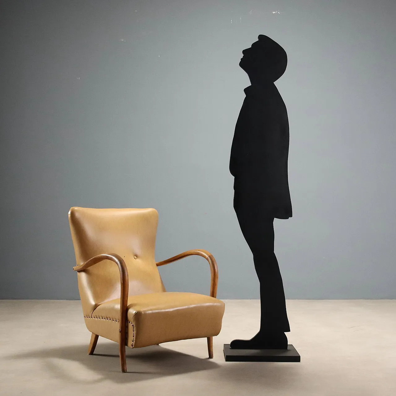Armchair in wood ans skai, 1950s 2