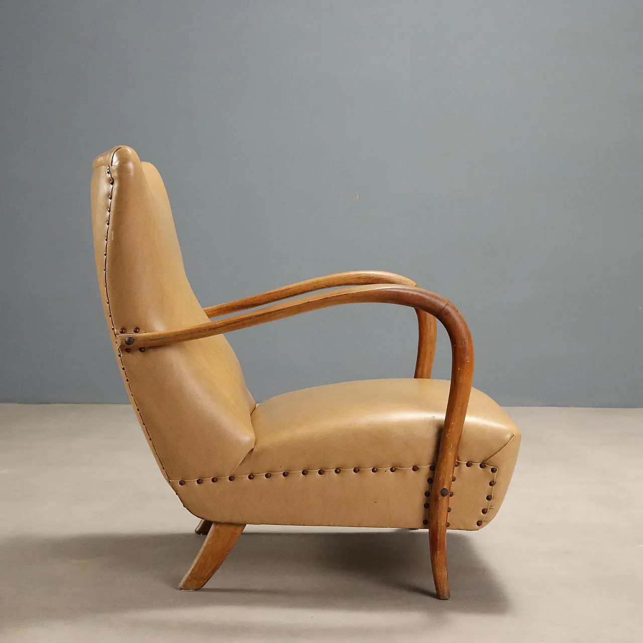 Armchair in wood ans skai, 1950s 3