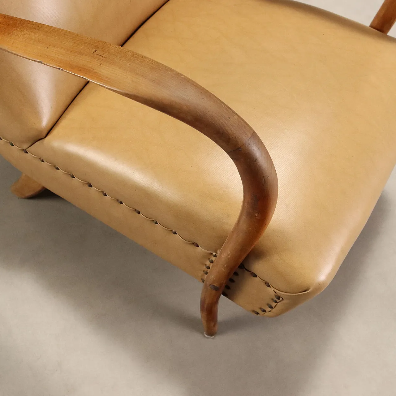 Armchair in wood ans skai, 1950s 4