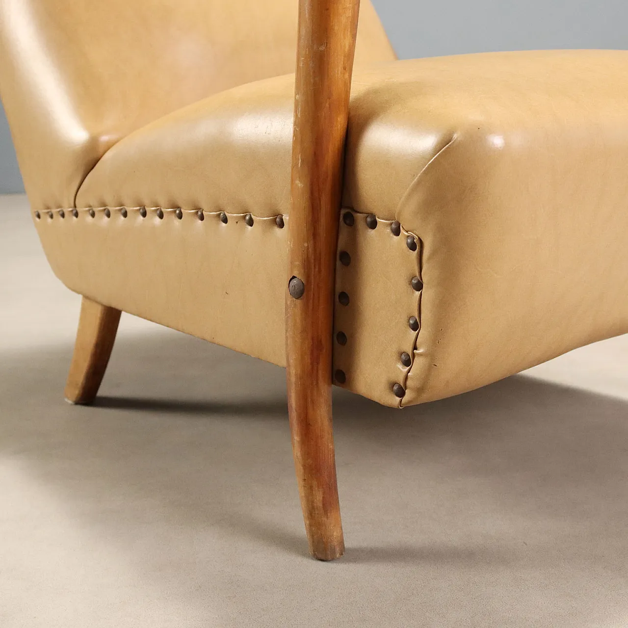 Armchair in wood ans skai, 1950s 6